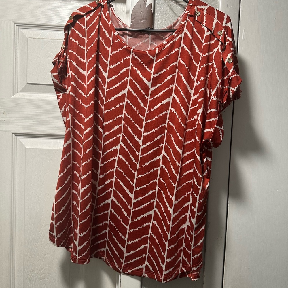 AUW Orange Red Boxy Short Sleeve Blouse